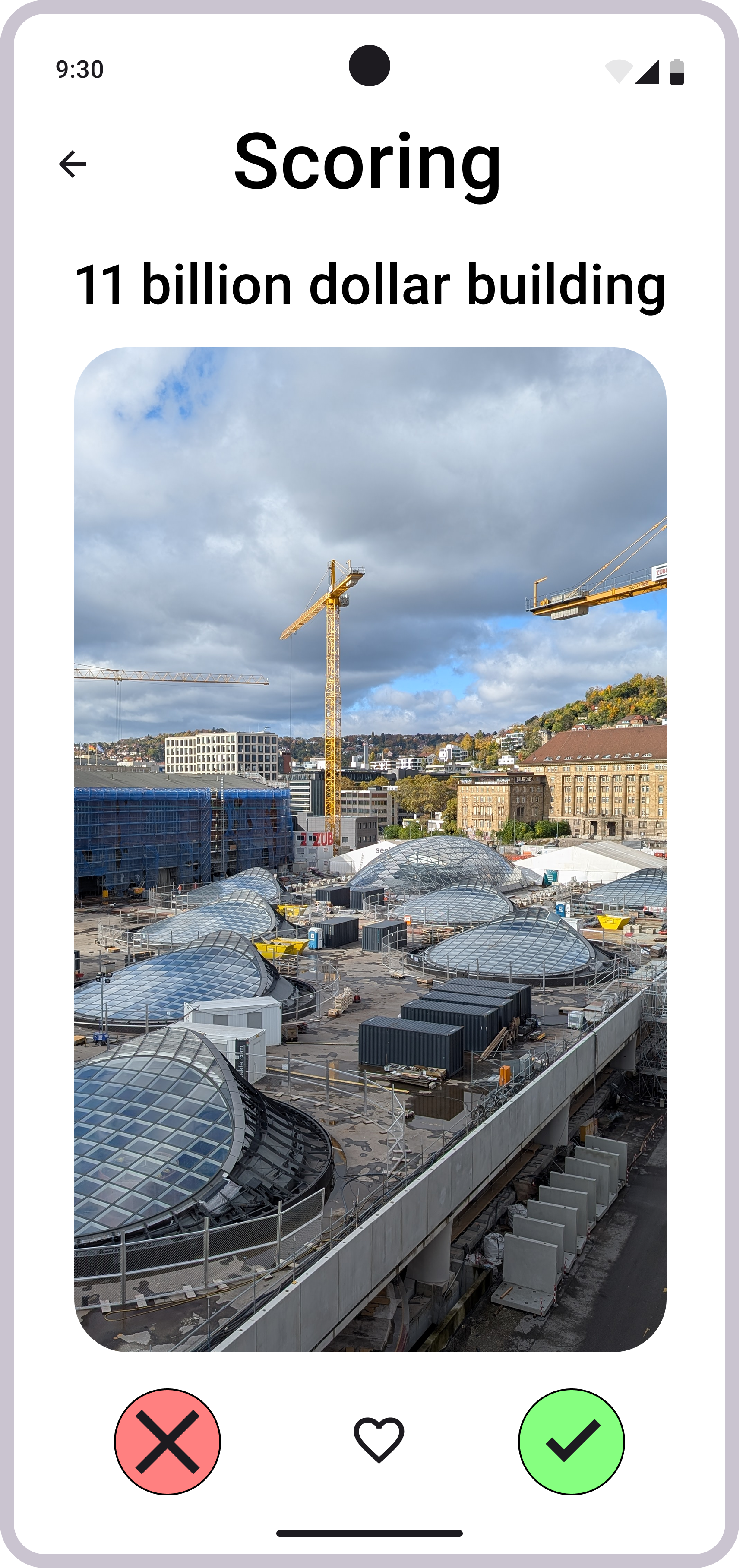 Tinder style scoring screen